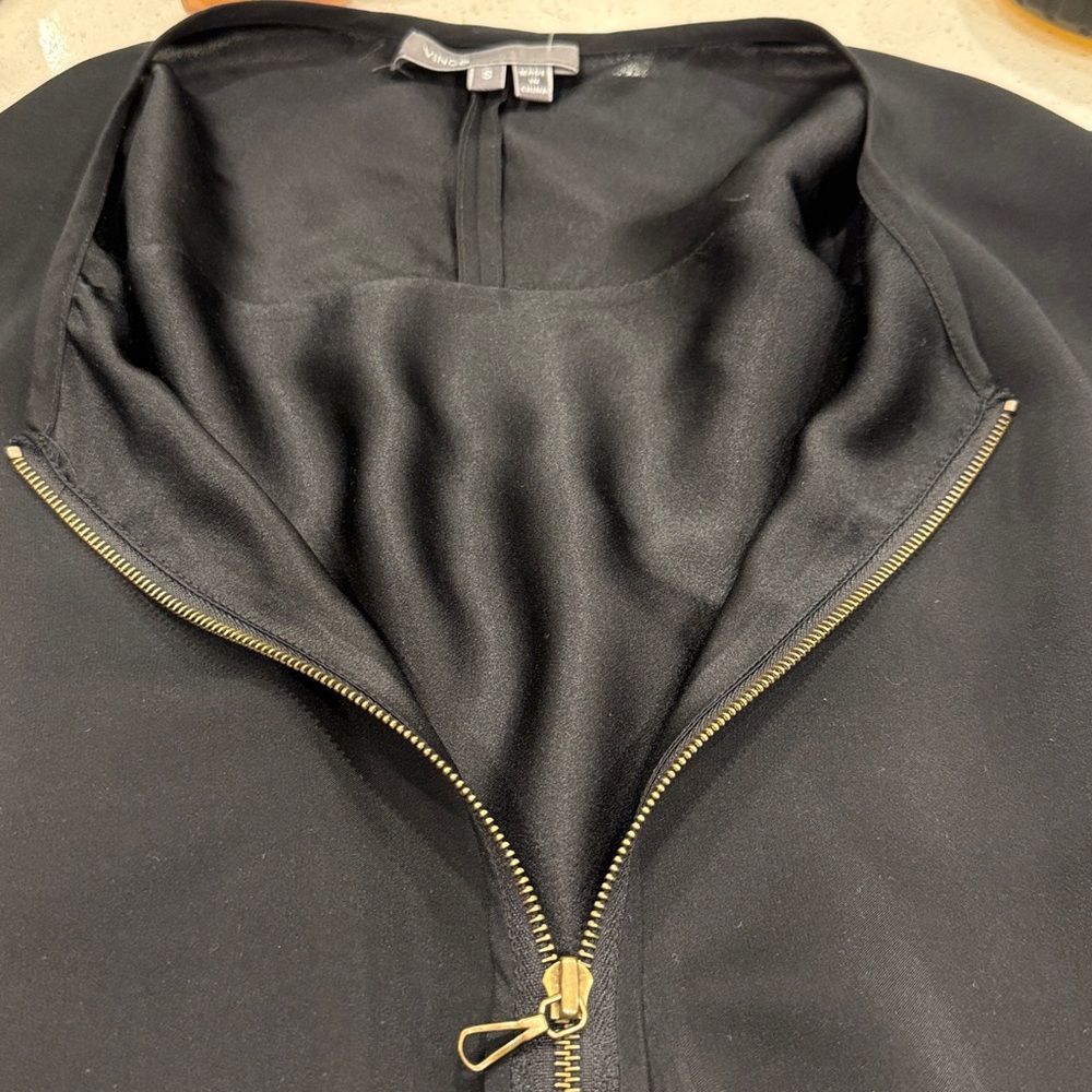 Vince 100% Silk Black Half-Zip Blouse. - Picture 3 of 6